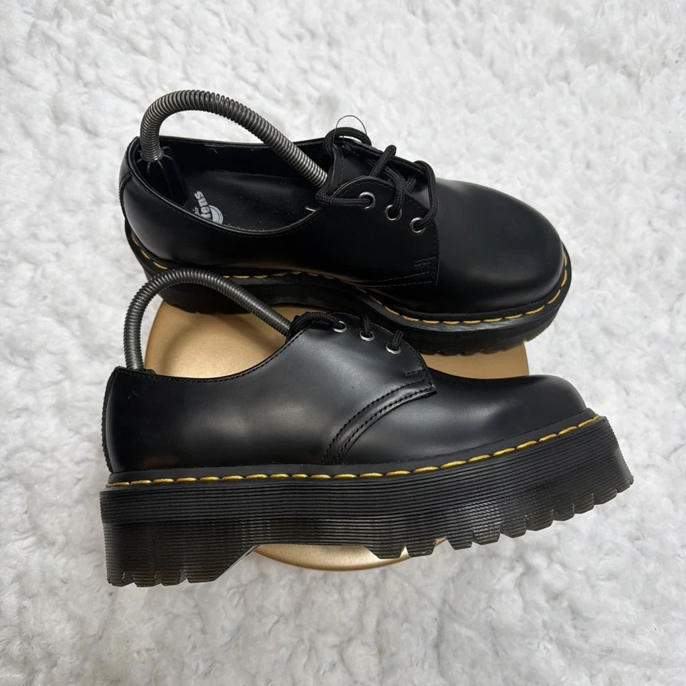 Women's Dr. Martens‎ 1461 Quad Black Leather Platform Shoes, Size 8 Chunky Tread